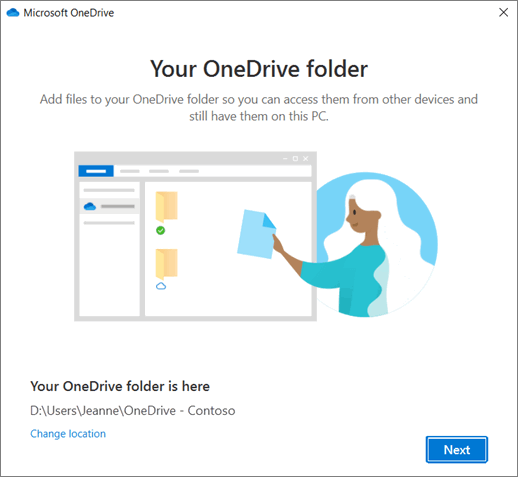 OneDrive setup: choose local OneDrive folder (Microsoft Support)