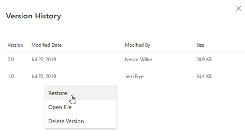 OneDrive Version History pane (Microsoft Support)