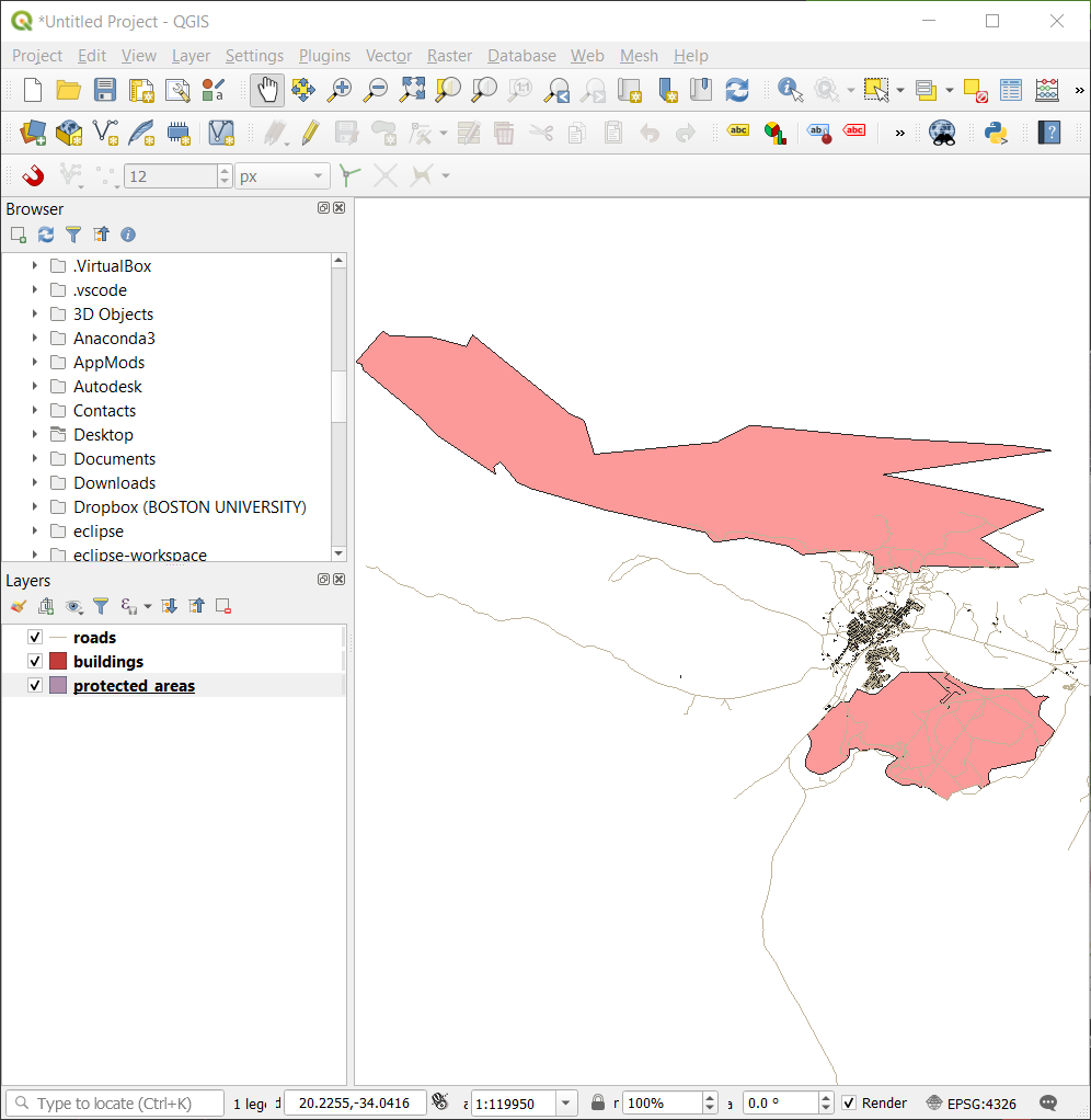 Roads and buildings loaded view (Training Manual)